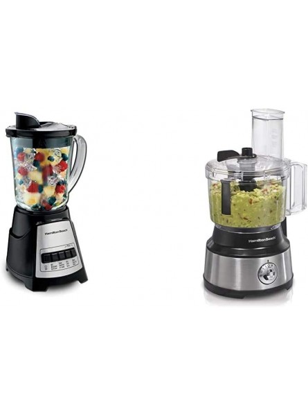 Hamilton Beach Power Elite Blender with 12 Functions for Puree Ice Crush Shakes and Smoothies and 40oz BPA Free Glass Jar Black & 10-Cup Food Processor & Vegetable Chopper with Bowl Scraper B08PWX19LB