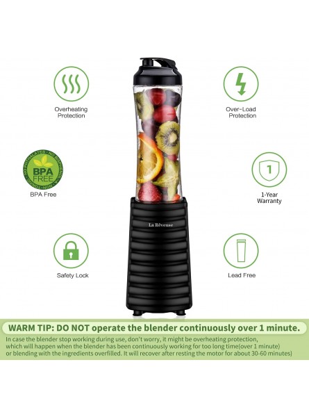 La Reveuse Smoothies Blender 300 Watt with 18 oz BPA Free Portable Travel Sports Bottle Black B07GFHHVJT