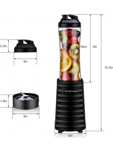 La Reveuse Smoothies Blender 300 Watt with 18 oz BPA Free Portable Travel Sports Bottle Black B07GFHHVJT