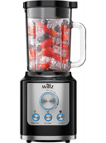 Willz High Speed Countertop Blender with Smoothies Ice Crush & Pulse Programs 60 oz Glass Jar 800 Watts Black B09HT1MM43
