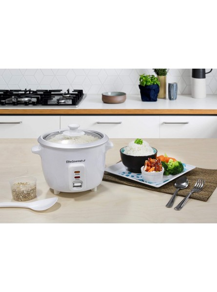 Elite Cuisine ERC006 Electric Rice Cooker with Automatic Keep Warm Makes Soups Stews Grains Hot Cereals White 6 Cups Cooked 3 Cups Uncooked B0B4F9ZR88