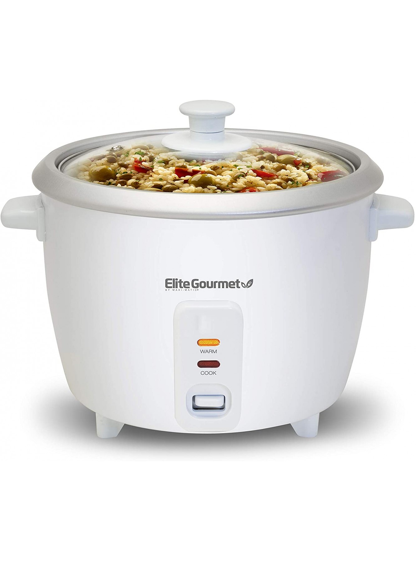 Elite Cuisine ERC006 Electric Rice Cooker with Automatic Keep Warm Makes Soups Stews Grains Hot Cereals White 6 Cups Cooked 3 Cups Uncooked B0B4F9ZR88