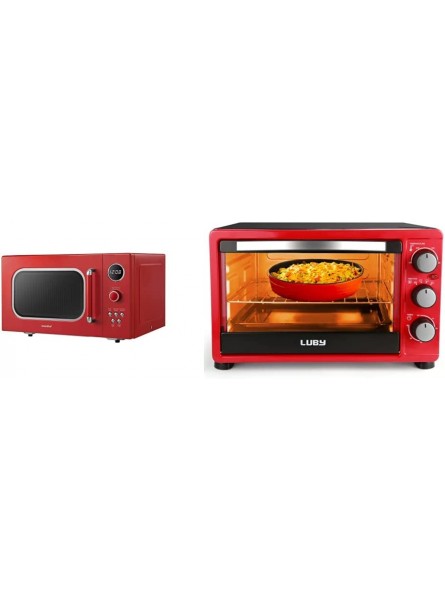 COMFEE' CM-M093ARD Retro Microwave with 9 Preset Programs 0.9 cu.ft 900W Red & LUBY Convection Toaster Oven with Timer Toast Broil Settings Includes Baking Pan Rack and Crumb Tray 6-Slice Red B09WMWWTK1