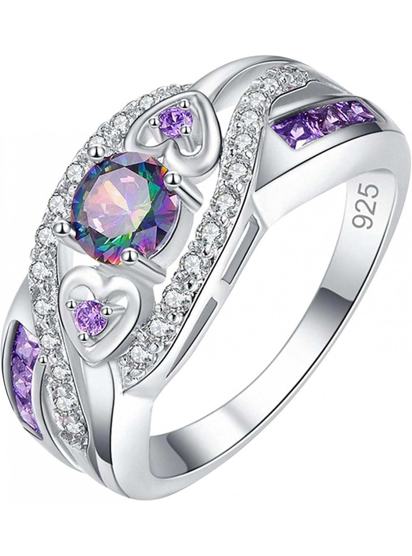 Women Rings,Koippimel 925 Plated Silver Ring Fashionable Multicolored Zirconia Plated Silver Ring Amethyst Ring Couple Ring Engagement Ring B097DKZL4V