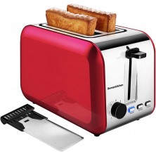 2 Slice Toasters Bonsenkitchen Stainless Steel Wide Slot Bread Toaster with Defrost Reheat Cancel Function 7 Brown Setting Removable Crumb Tray Auto Shut Off Kitchen Toaster -Red B083XGKBD7
