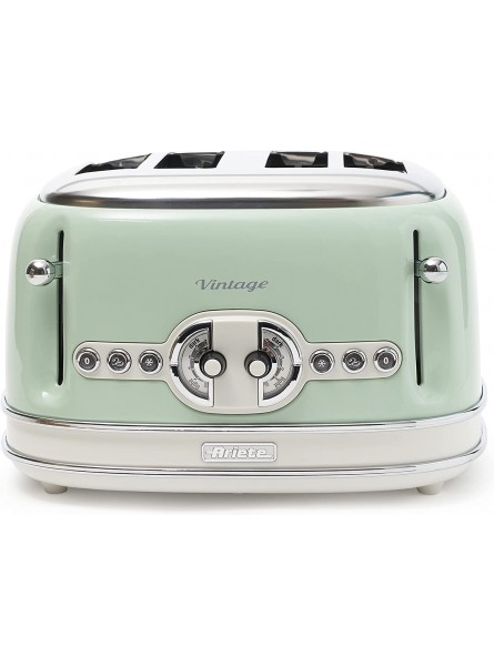 Ariete 156 Vintage Style 1500 Watt 4 Slice Toaster With Defrost Bagel And Reheat Cool Touch Sides Non Slip Feet 6 Browning Levels Green B09BW2PBJD