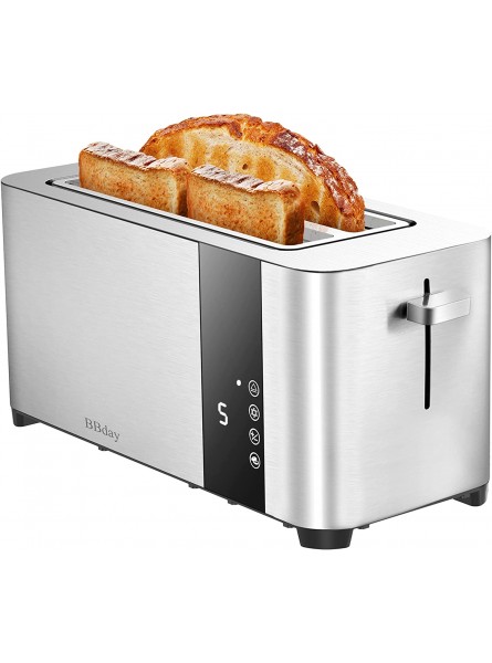 BBday Long Slot Toaster 4 Slice Extra Wide Slots Stainless Steel Toasters,with LCD Display Touchscreen ,6 Bread Shade Settings Defrost Bagel Cancel Removable Crumb Tray 1300W,Silver B08SJN24RY