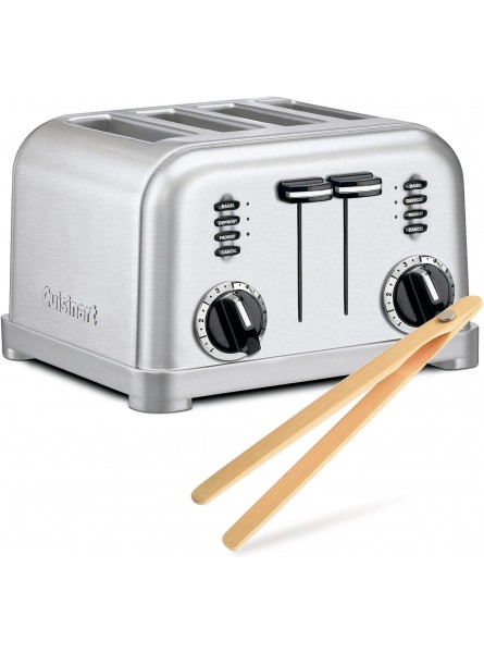 Cuisinart CPT-180P1 Metal Classic Toaster Bundle with Norpro Magnetic Bamboo Tongs 4 Slice Brushed Stainless Steel B09F4YD2Z5