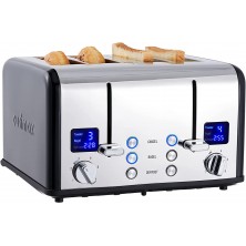 CUSIMAX 4 Slice Toaster Ultra-Clear LED Display & Extra Wide Slots Stainless Steel Toaster with Dual Control Panels of 6 Shade Settings Cancel Bagel Defrost Function Removable Crumb Trays Black B092VVQ8PL