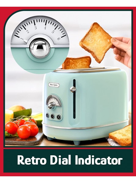 Hazel Quinn 2-Slice Toaster Stainless Steel with High Lift Lever Retro Style Six Browing Levels Extra Wide Slots Reheat Defrost Cancel Function Easy to Clean Removal Crumb Tray Mint Green B09Q39889Q