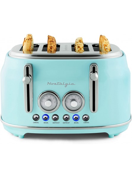 Nostalgia 4-Slice Toaster Extra Wide Slots Classic Retro Design with Chrome Knob Cancel Defrost and Bagel Button Removable Crumb Tray Aqua B09RQ5N1GR