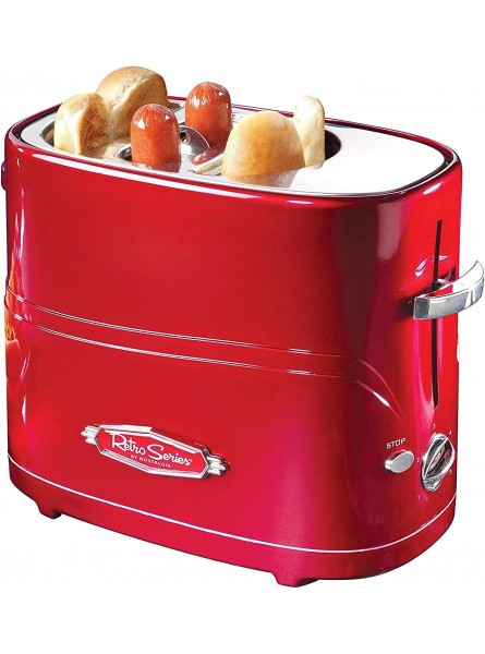 Nostalgia Adjustable 5 Setting Retro Pop Up Hot Dog Toaster Fits 2 Regular or Extra Plump Hot Dogs and 2 Buns with Removable Cage and Mini Tongs Red B085YZCPGP