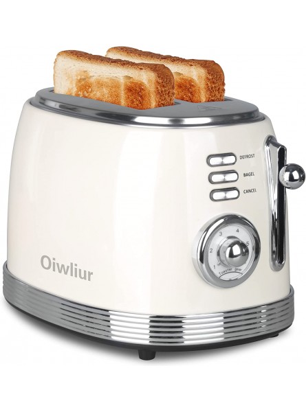 Oiwliur 2-Slice Toaster Retro Stainless Steel with Defrost Bagel and Cancel Function 6-Shade Settings and Removal Crumb Tray Extra-Wide Slot for Bread Bagels Waffles and more  Cream） B09F3VPF9P