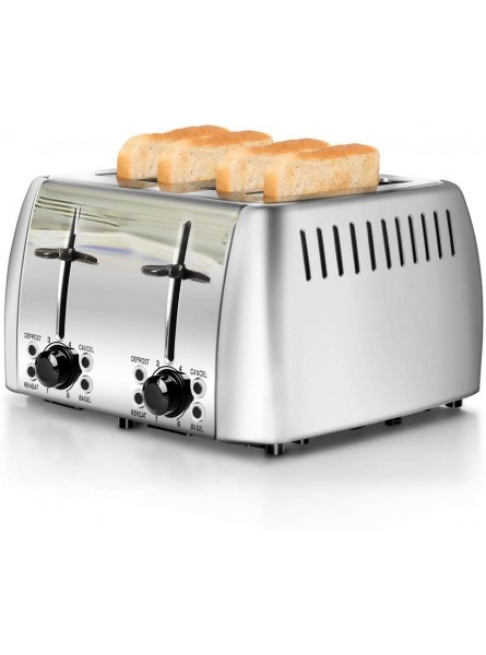 prepAmeal 4 Slice Toaster Stainless Steel Toaster Two Slice Bagel Toaster Small Bake Toaster with 6 Browning Setting Reheat Defrost Bagel Cancel Function Extra Wide Slots silver 4 slice B08J7R6SKQ