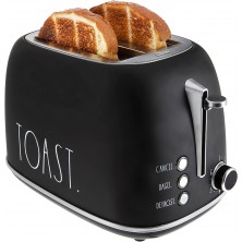 Rae Dunn Retro Rounded Bread Toaster 2 Slice Stainless Steel Toaster with Removable Crumb Tray Wide Slot with 6 Browning Levels Bagel Defrost and Cancel Options Black B09HSW68WW