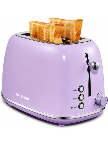 REDMOND 2 Slice Toaster Retro Stainless Steel Toaster with Bagel Cancel Defrost Function and 6 Bread Shade Settings Bread Toaster Extra Wide Slot and Removable Crumb Tray Purple ST028 B09J2MX93H