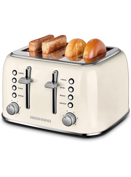 REDMOND Toaster 4 Slice Retro Stainless Steel Toaster with Extra Wide Slots Bagel Defrost Reheat Function Dual Independent Control Panel Removable Crumb Tray 6 Shade Settings and High Lift Lever Cream White B09KBQPRNZ