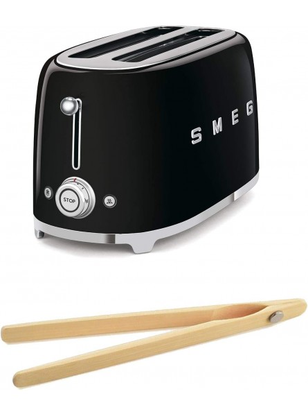 Smeg 50's Retro Style Toaster Bundle with Bamboo Tongs Black B08B87B671