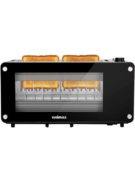 Toaster 2 Slice CUSIMAX Toaster Long Slot with Glass Window Bagel Toasters Artisan Bread Toaster Stainless Steel Wide Slot with Automatic Lifting Slide-out Glass Panel and Removable Crumb Tray Black Toaster B07XQYT61V