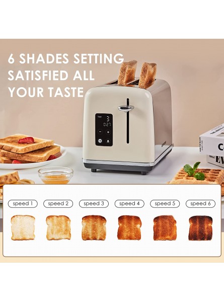 Toaster 2 Slice REDMOND Retro Toaster with Smart Touch Screen and Digital Countdown Timer Stainless Steel toaster with Extra Wide Slot and Cancel Defrost Reheat Function 6 Shade Settings Cream B095PCZDS6