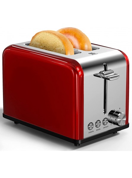 Toaster 2 Slice Retro Small Toaster with Bagel Cancel Defrost Function Extra Wide Slot Compact Stainless Steel Toasters for Bread Waffles Red B09GTRG1WR