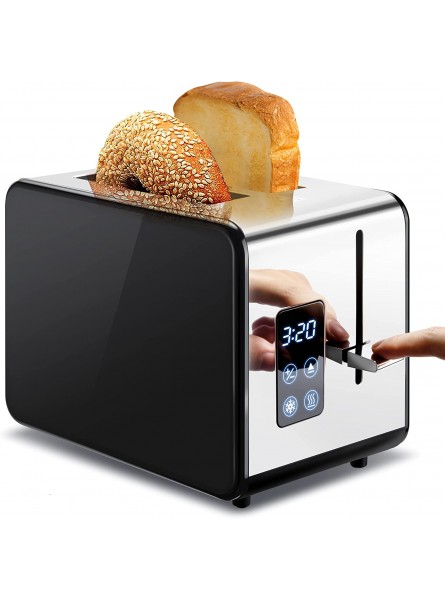 Toaster 2 Slice Wide Slot 1.5''  Pukomc Touchscreen Toaster with Big Digital Countdown Timer Mirror Stainless Steel Toaster with Reheat Cancel Defrost Function 6 Browning Settings Black 900W B09Y8TZPK5