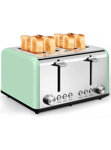 Toaster 4 Slice CUSIBOX Stainless Steel Toaster Retro Wide Slots with Bagel Defrost Cancel Function 6 Bread Shade Settings 1650W Mint Green B09B75JRV1