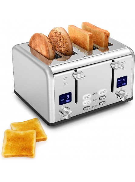 Toaster 4 Slice Extra Wide Slot Toaster with LCD Display Stainless Steel Toaster with Dual Control Panel for Bread Bagels 6 Shadow Settings & Removable Crumb Tray B09W4C8R2J