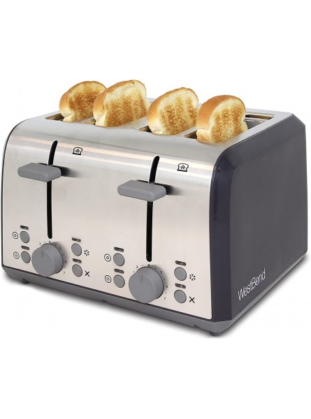 West Bend 4 Slice Toaster with Extra Wide Slots Bagel Settings Ultimate Toast Lift and Removable Crumb Tray Silver B07D88GZLN