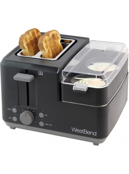 West Bend 78500 2-Slice Breakfast Station Wide Slot Toaster with Removable Crumb Includes Meat and Vegetable Warming Tray with Egg Cooker and Poacher Certified Black B07KMVKDSP