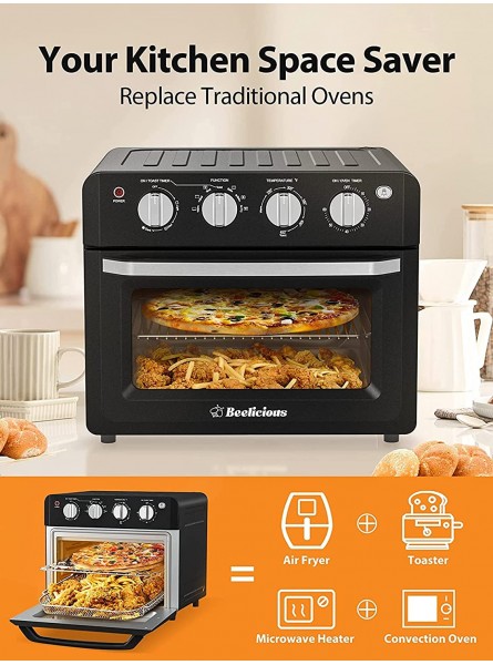 Beelicious Air Fryer Toaster Oven Combo 19QT Large Air Fryer Oven 6 Slices Convection Oven Countertop Bake 12 Pizza Include 4 Accessories & Cookbook Matte Black ETL Certified B09R7GDLVB