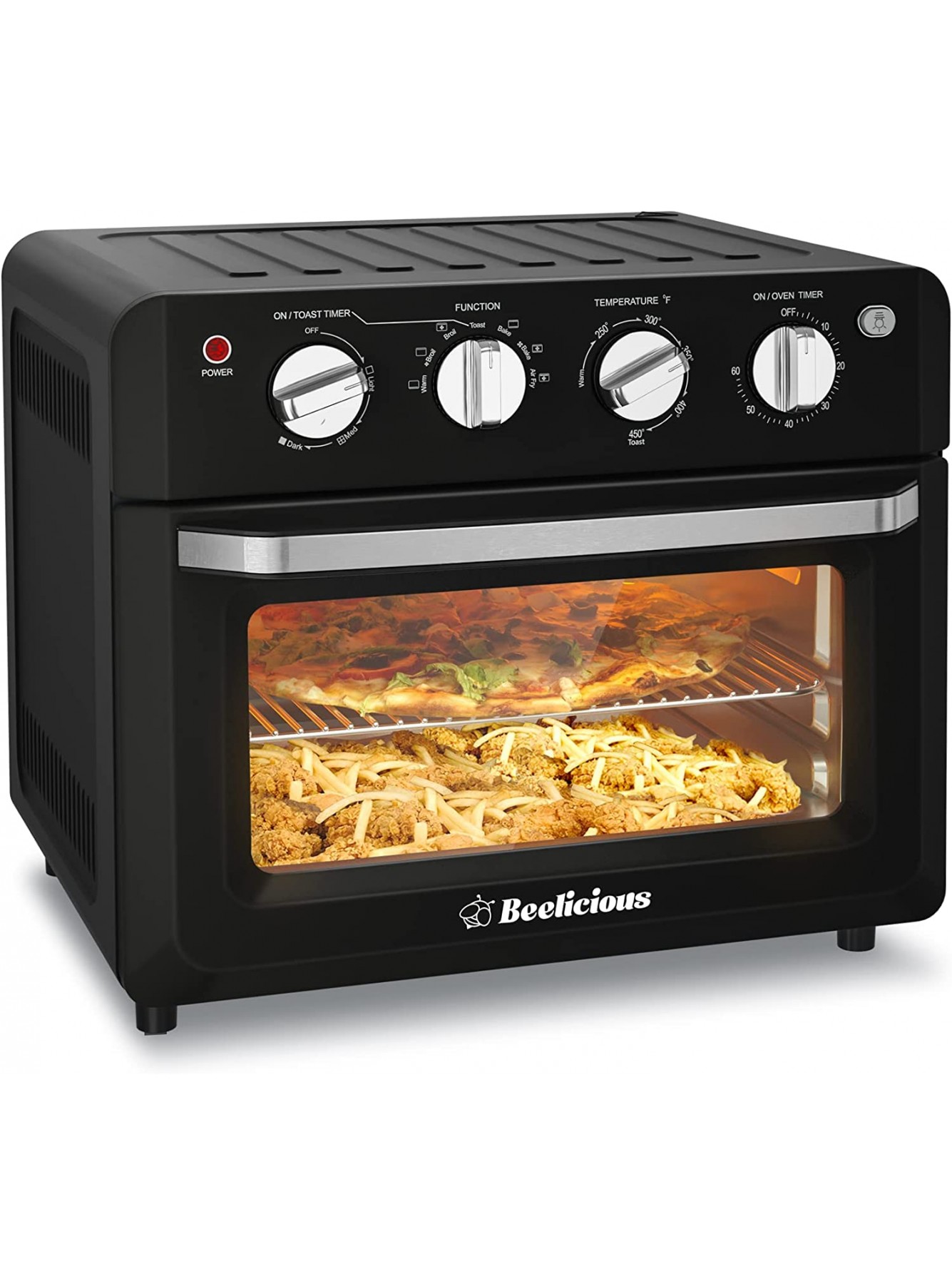 Beelicious Air Fryer Toaster Oven Combo 19QT Large Air Fryer Oven 6 Slices Convection Oven Countertop Bake 12 Pizza Include 4 Accessories & Cookbook Matte Black ETL Certified B09R7GDLVB