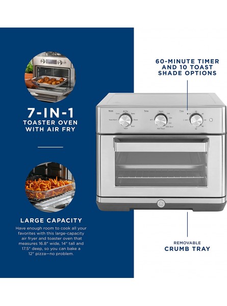 GE Mechanical Air Fryer Toaster Oven + Accessory Set | Convection Toaster with 7 Cook Modes | Large Capacity Oven Fits 12 Pizza | Countertop Kitchen Essentials | Stainless Steel B091FQ52MK