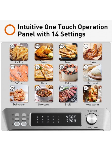 JOYOUNG Air Fryer Toaster Oven with 14 Preset Functions Convection Oven Oil-Less 25QT 1700W Brushed Stainless Steel & Double Layer Glass Free Recipes B094ZS583W