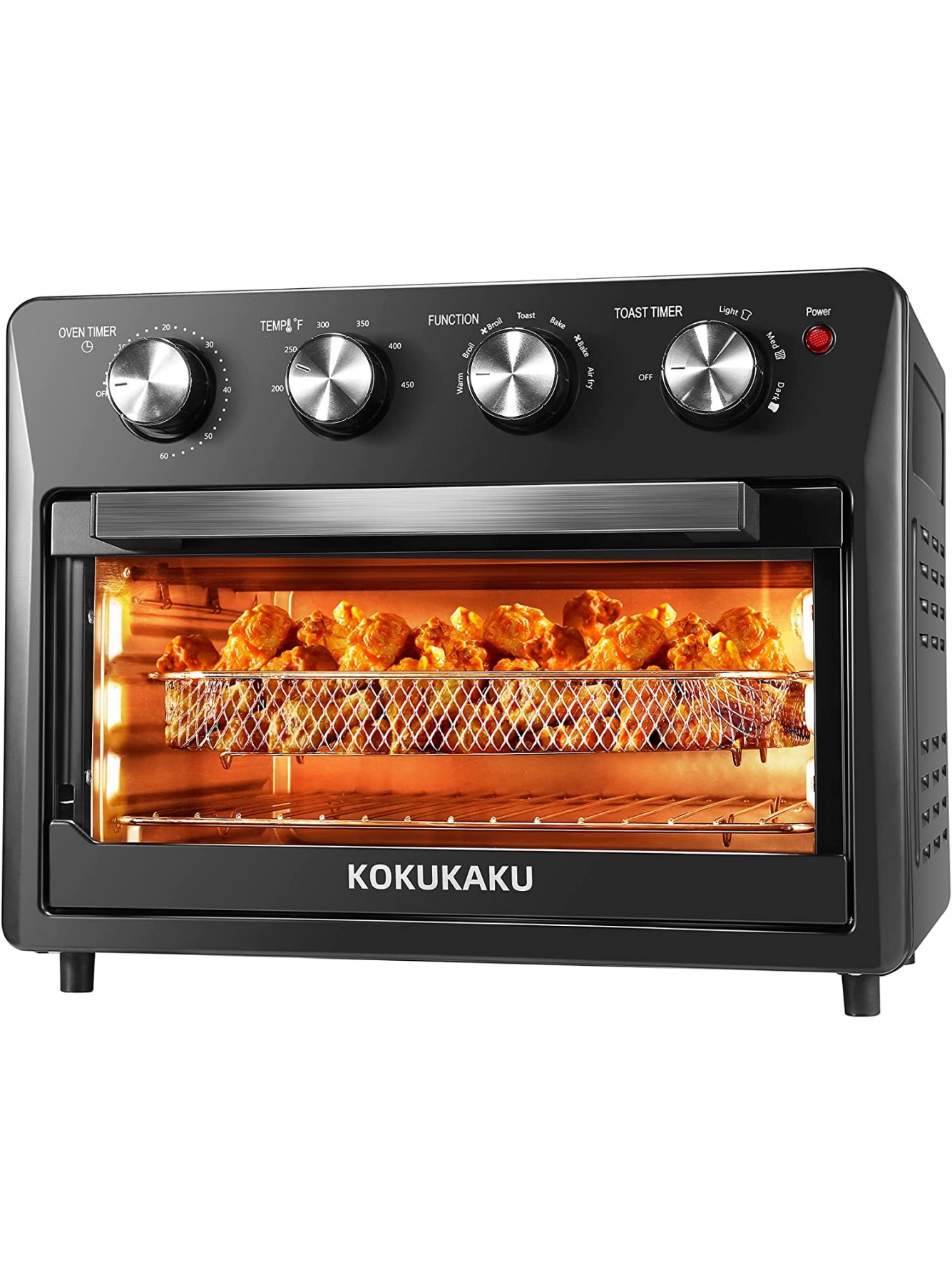 KOKUKAKU Air Fryer Toaster Oven Combos 25QT 7-in-1 Air Fryer Roast Bake Broil Reheat Dehydrator 5 Accessories Included Large Convection Countertop Oven 1700W ETL Listed DK-FO23B Black B09Q34H38M