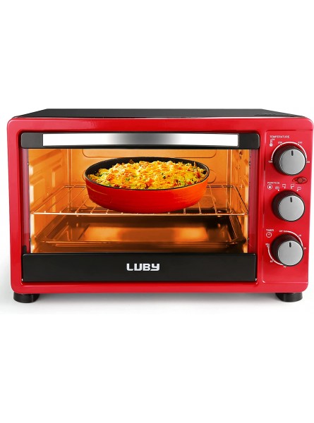 LUBY Convection Toaster Oven with Timer Toast Broil Settings Includes Baking Pan Rack and Crumb Tray 6-Slice Red B07RTCKSC2