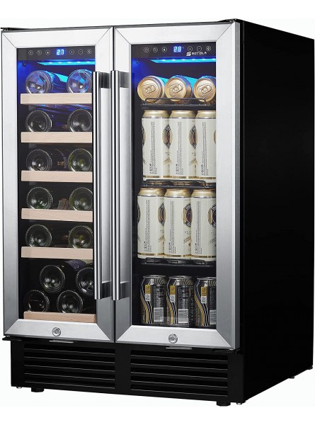 24" Wine Cabinet Refrigerator Dual Zone Built-in or Freestanding Refrigerator Home Built-in Wine Cabinet with Stainless Steel Tempered Glass Door and Temperature Memory B09SHL71D1