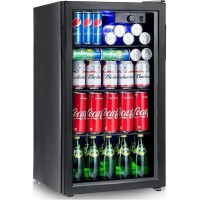COSTWAY Beverage Refrigerator and Cooler 120 Can Mini Fridge with Glass Door Light Adjustable Thermostat Removable Shelves for Soda Beer Wine 3.2cu.ft. Capacity Drink Dispenser Machine for Home Office Bar B07DK9XM6M