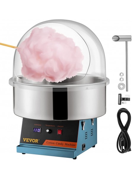 VEVOR Electric Cotton Candy Machine 19.7-inch Stainless Steel Bowl 1050W Candy Floss Maker with 338-482℉ Adjustable Temperature Cover and Sugar Scoop Included Perfect for Family Party Blue B09VPG3NTS