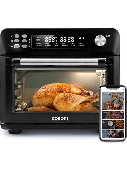 COSORI Smart 12-in-1 Air Fryer Toaster Oven Combo Countertop Dehydrator for Chicken Pizza and Cookies Christmas Gift Work with Alexa 25L Black Renewed B08PC6MNS7