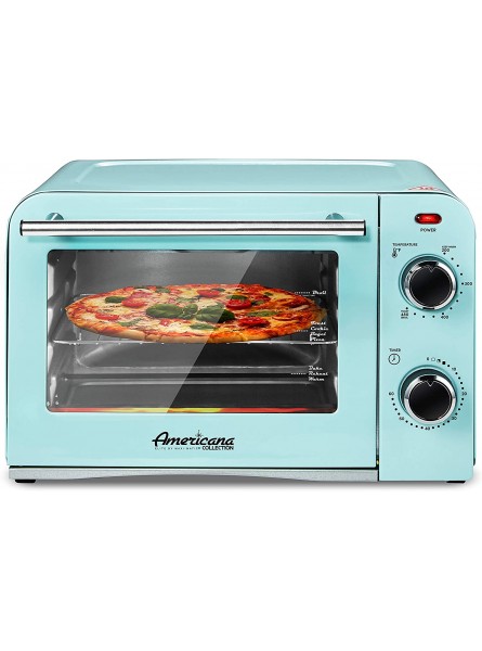 Elite Gourmet Americana ETO1200BL# Vintage Diner 50’s Retro Countertop Toaster Oven 1300W Bake Broil Toast with Temperature Control & Adjustable 60-Minute Timer Fits 9” Pizza 4 Slice Renewed B0B47RYVJ3
