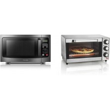 Toshiba EM131A5C-BS Microwave Oven 1.2 Cu Ft Black Stainless Steel & Hamilton Beach Countertop Toaster Oven & Pizza Maker Large 4-Slice Capacity Stainless Steel 31401 B0B4MSSF82