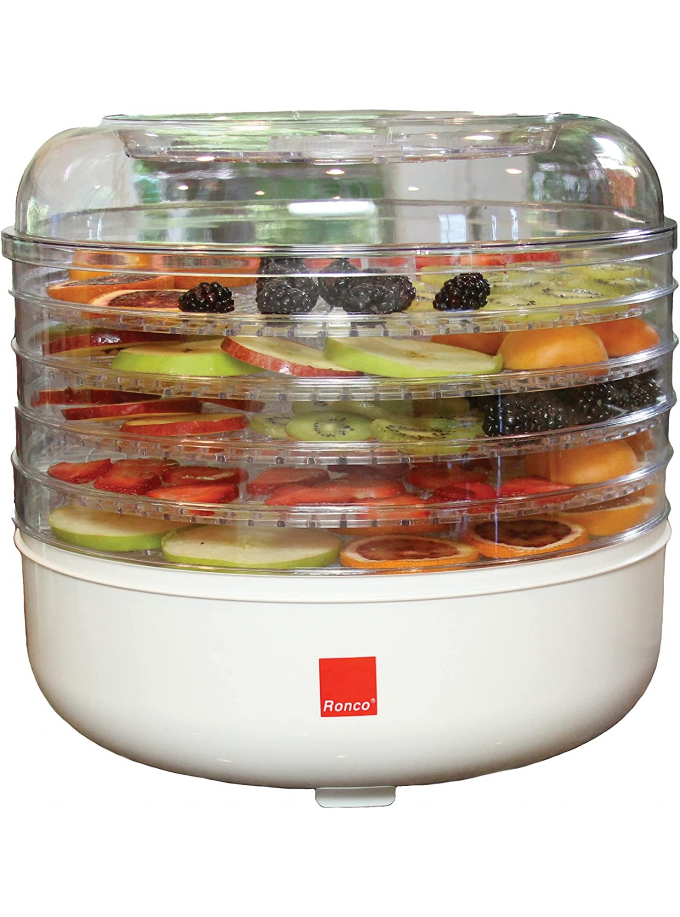 Ronco 5-Tray Dehydrator Food Preserver Quiet & Easy Operation for Beef Turkey Chicken Fish Jerky Fruits Vegetables Classic White B08JQNV1BG