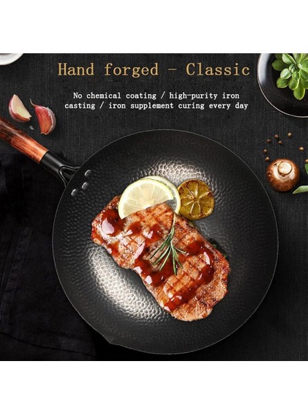 Hand-Forged Pure Iron Frying Pan,Oak Handle,Wok Pan with Lid 32cm for Electric and Gas Stoves B09B41R8LB