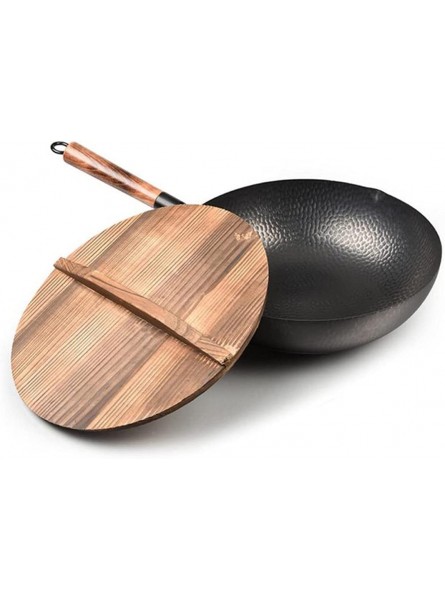 Hand-Forged Pure Iron Frying Pan,Oak Handle,Wok Pan with Lid 32cm for Electric and Gas Stoves B09B41R8LB
