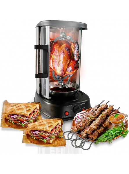 NutriChef Countertop Vertical Rotating Oven Rotisserie Shawarma Machine Kebob Machine Stain Resistant & Energy Efficient W Heat Resistant Door Includes Kebob Rack with 7 Skewers B079BNQZKB