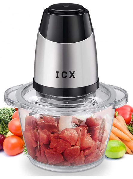 Electric Food Chopper,5 Cup Food Processor by ICX with 1.2L Glass Bowl and 4 Stainless Steel Blades,for Meat,Fruits Vegetables Nuts and Seasonings,300W B0928CPGDJ