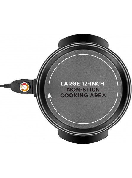 Chefman Electric Skillet 12 Inch Round Frying Pan with Non Stick Coating Temperature Control Tempered Glass Lid Cool-Touch Handles and Knob Black B076QLTJCZ