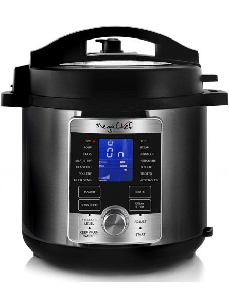Megachef Electric Stainless Steel Brushed Digital Pressure Cooker with Lid 6 Quart Chrome and Black B07XDD8CT2