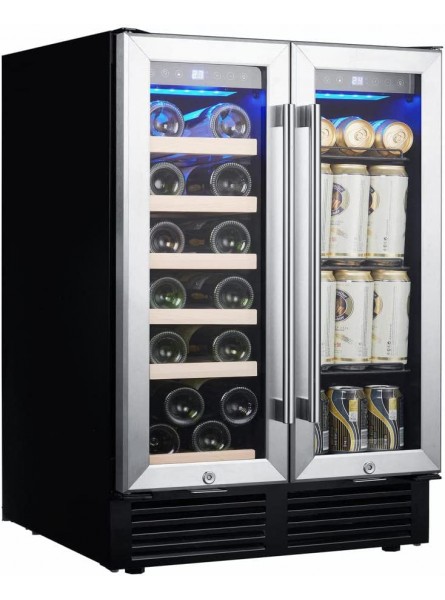 24'' Wine Cooler Refrigerator Dual Zone Built-in or Freestanding Fridge Wine Cellar Champagne Cooler with Stainless Steel Tempered French Glass Door and Temperature Memory Function 41-68°F B09JSCH579